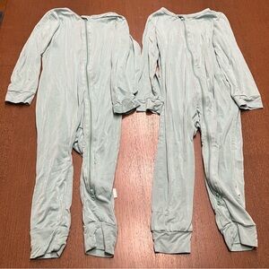 2 Light Green Extra Soft Stretchy Bamboo One-Piece Pajamas Two-Way Zipper